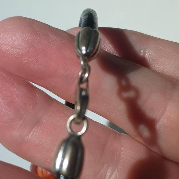 Pandora Retired Red Murano Charm on Leather bracelet.Sterling Silver Clasp. - Picture 2 of 5